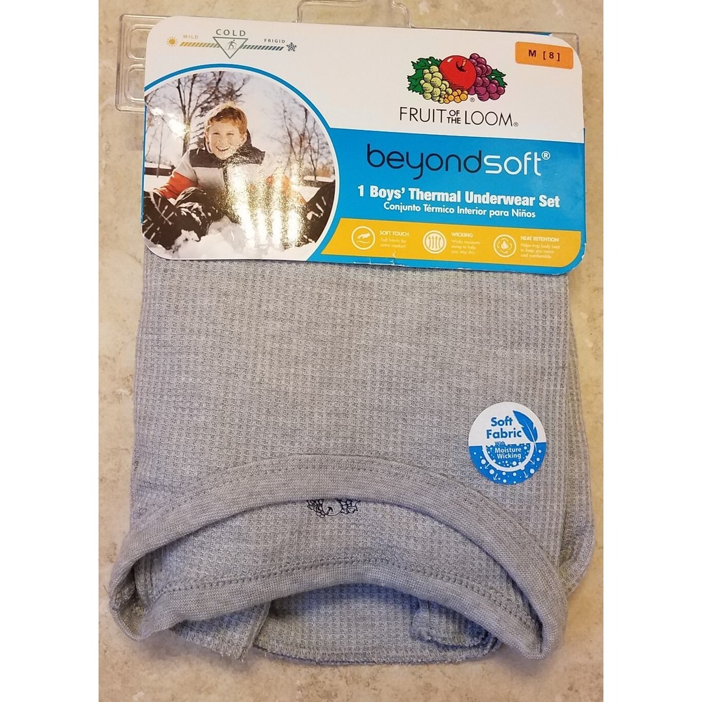 Fruit of the Loom Boys Thermal Underwear Set 2pc Gray sz M (8) NEW